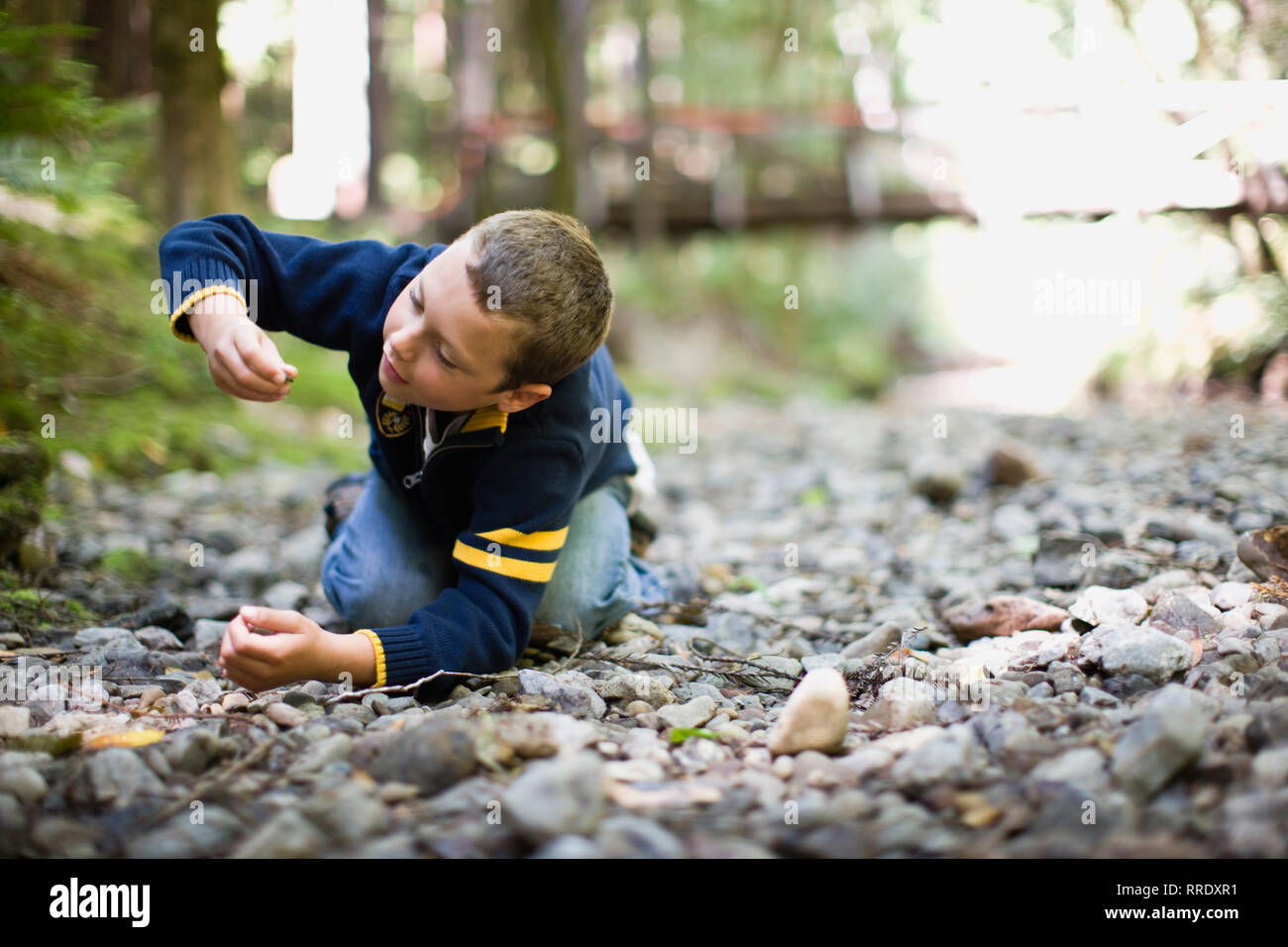Ragazzo di ciottoli di raccolta Foto Stock