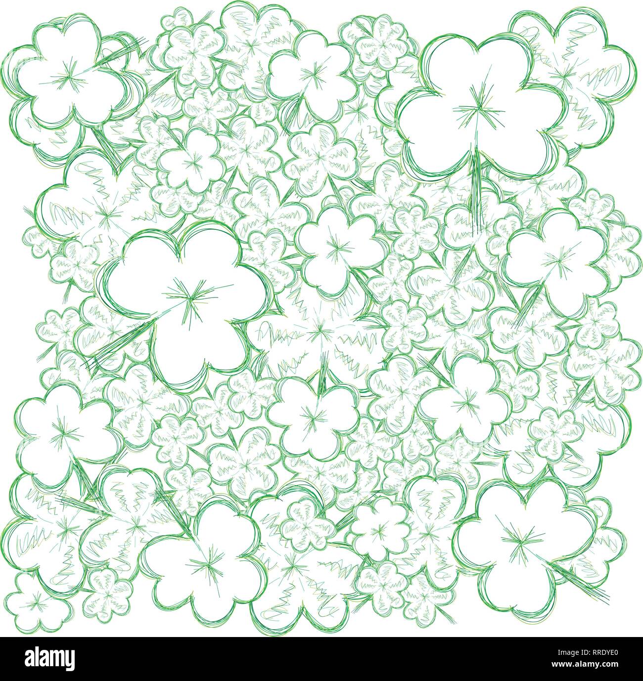 Sfondo con schizzo trifogli per St.Patrick's Day, illustrazione vettoriale Illustrazione Vettoriale