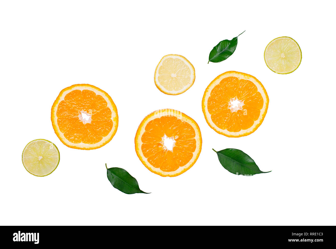 Diverse fette di citrus isolato su bianco Foto Stock