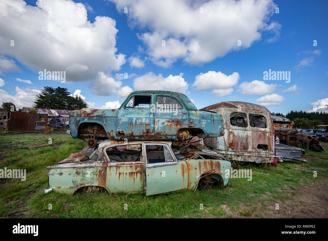 Smash Palace auto rottami cantiere sulla North Island, Nuova Zelanda. Foto Stock