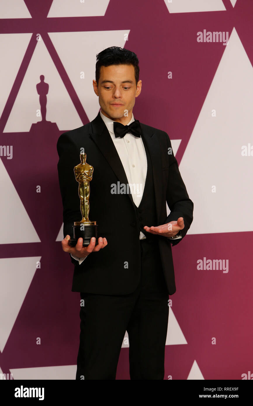 Rami Malek presso l'Academy Awards 2019 Foto Stock