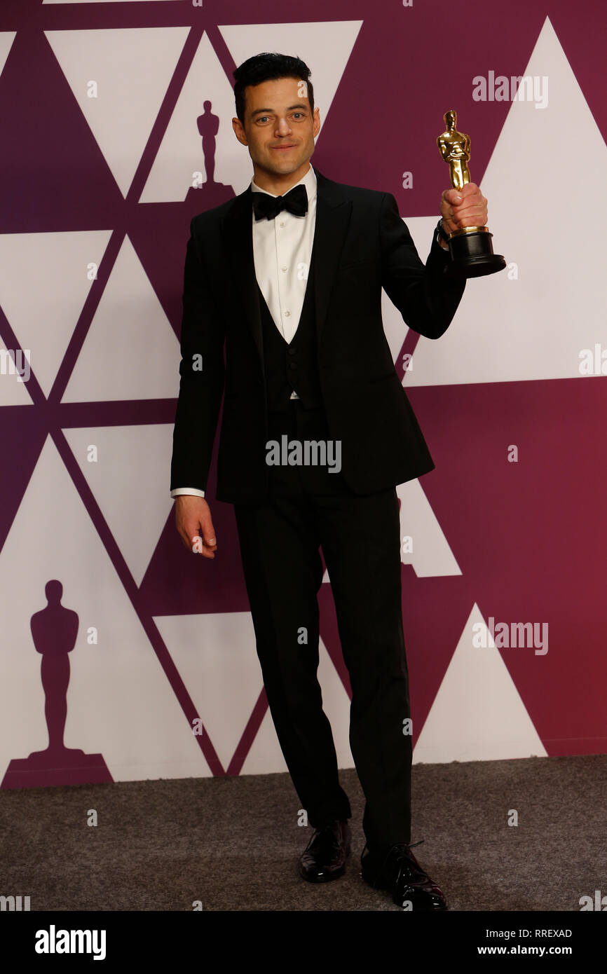 Rami Malek presso l'Academy Awards 2019 Foto Stock