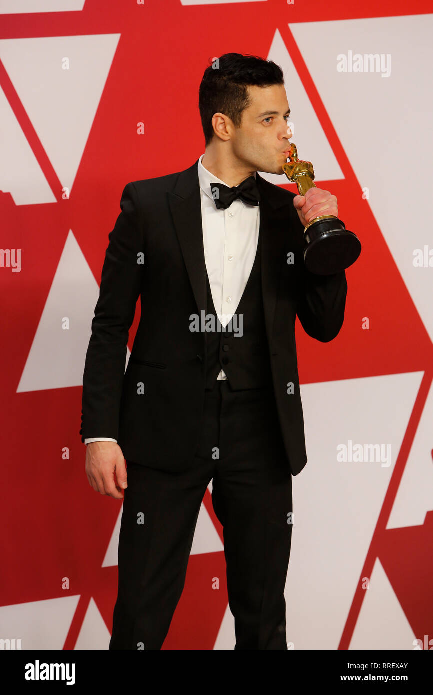 Rami Malek presso l'Academy Awards 2019 Foto Stock
