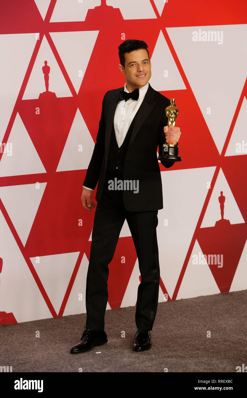 Rami Malek presso l'Academy Awards 2019 Foto Stock