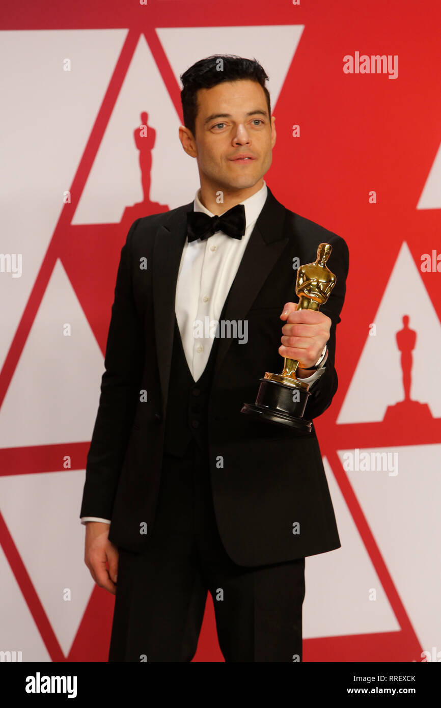 Rami Malek presso l'Academy Awards 2019 Foto Stock