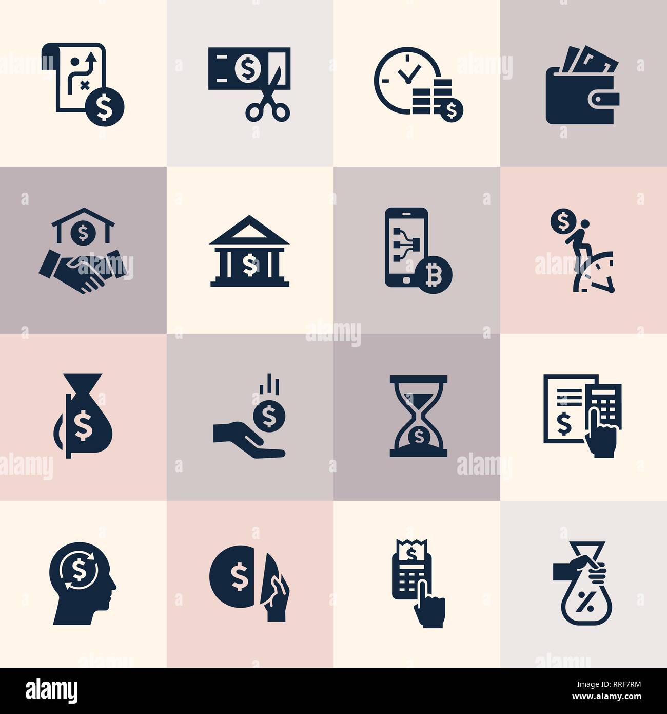 Set di design piatto concetto icone per finanziare, bancario, business, pagamento e operazioni monetarie. Illustrazione Vettoriale
