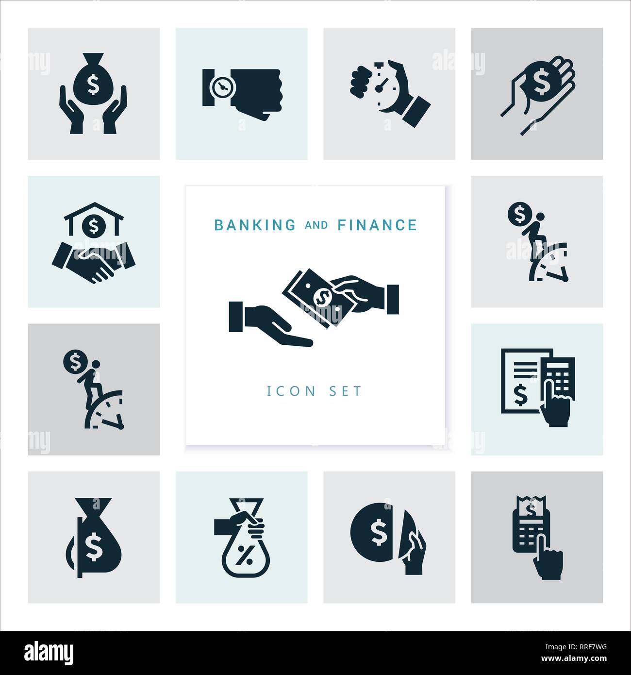 Set di design piatto concetto icone per finanziare, bancario, business, pagamento e operazioni monetarie. Illustrazione Vettoriale