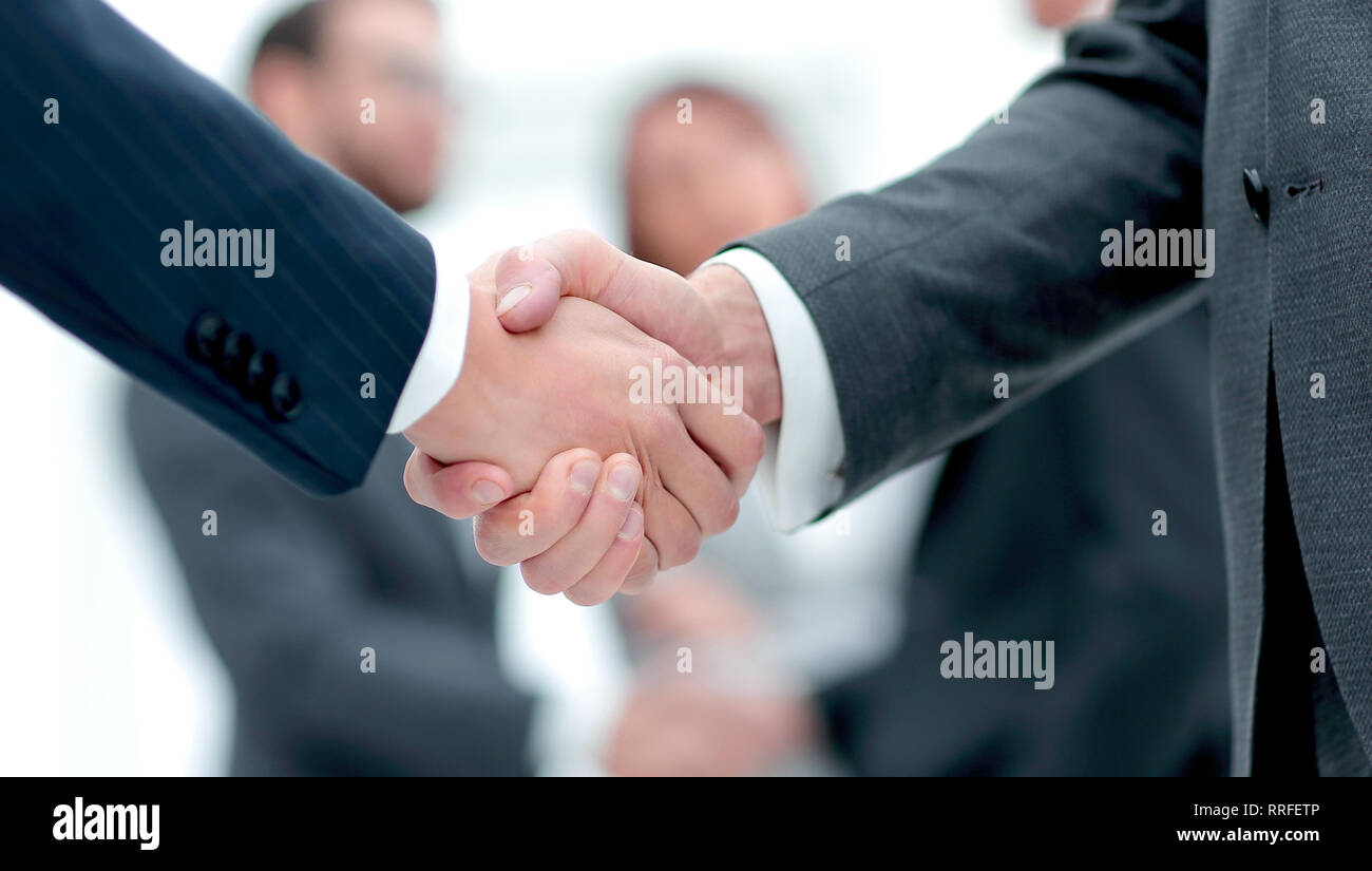 Close-up di handshake partner aziendali Foto Stock