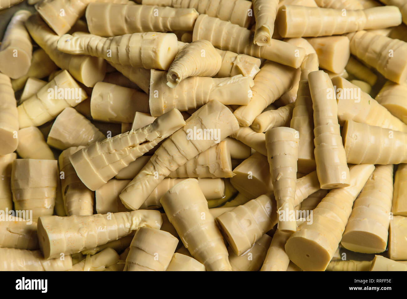 Germogli di bambù in un mercato tailandese. Foto Stock
