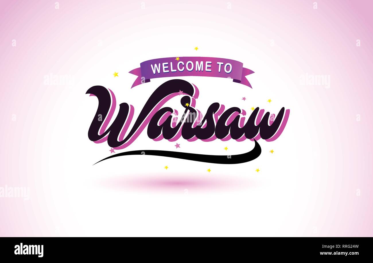 Warsaw Benvenuti a Creative testo Font manoscritta con Viola colori rosa Design illustrazione vettoriale. Illustrazione Vettoriale