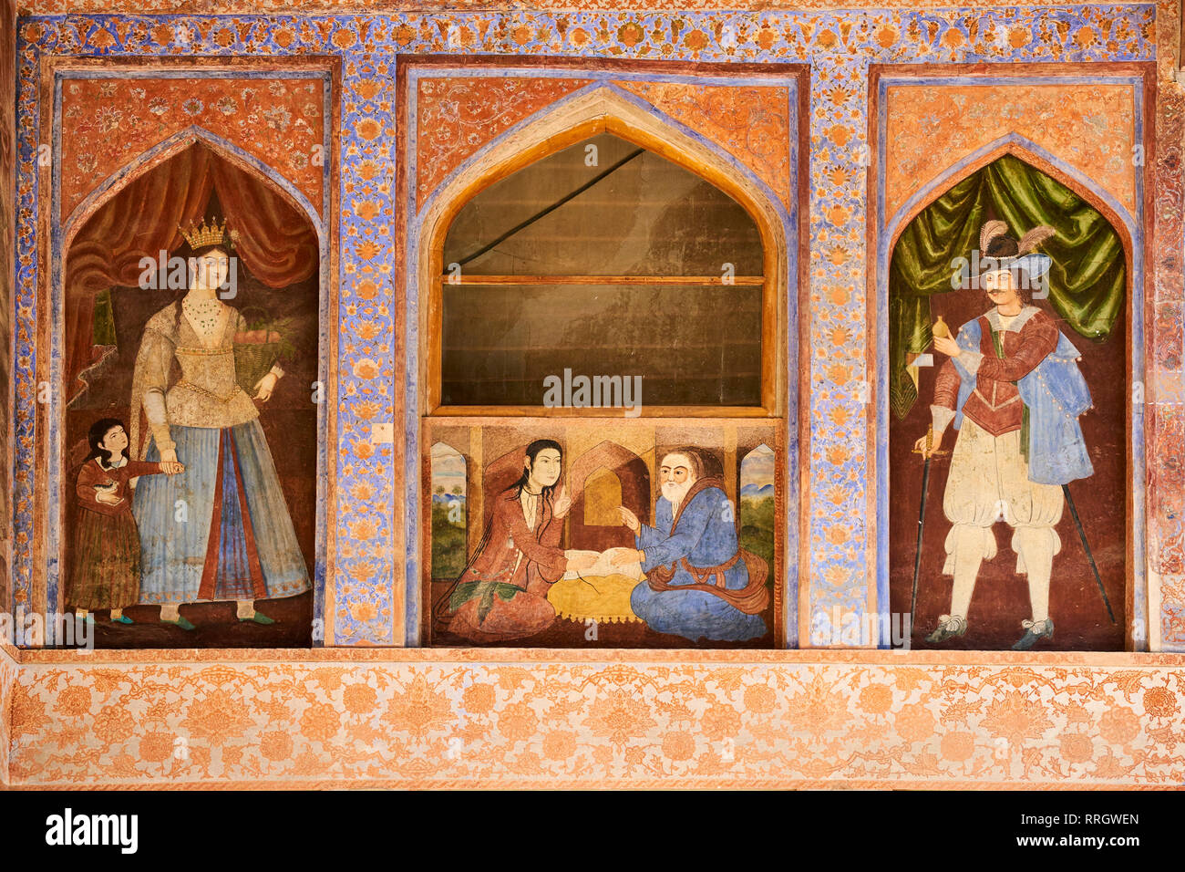 Era Safavid pittura, Chehel Sotun Palace, Isfahan, Iran, Medio Oriente Foto Stock