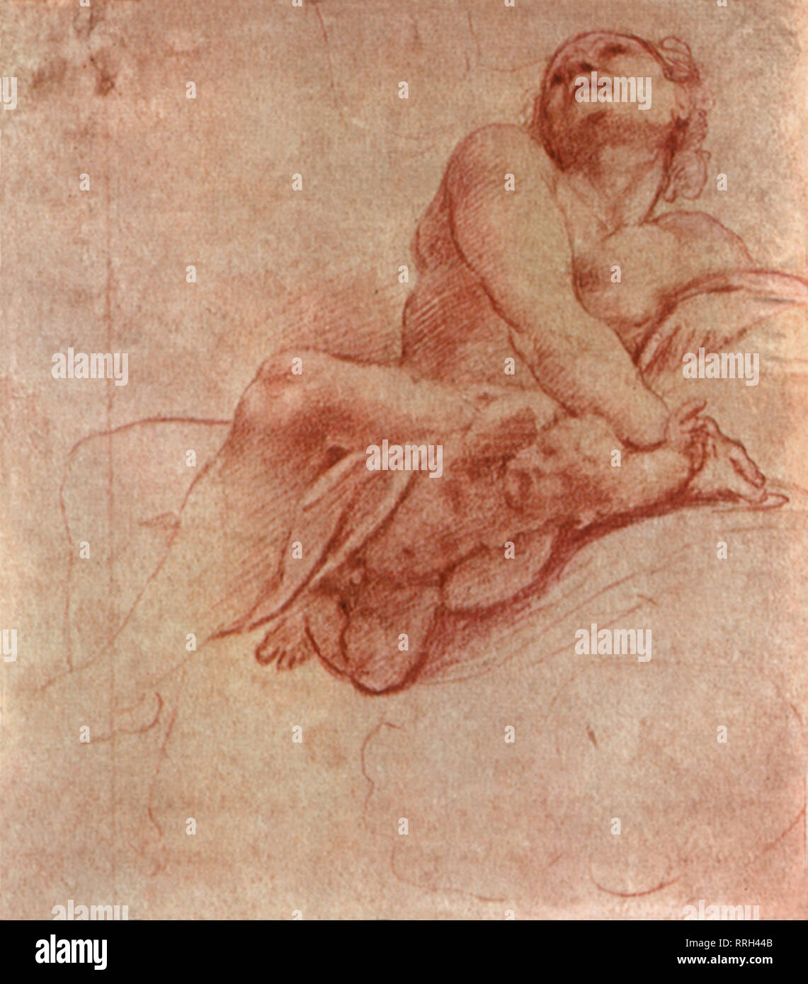 Seduto figura maschile, testa gettata indietro. Foto Stock