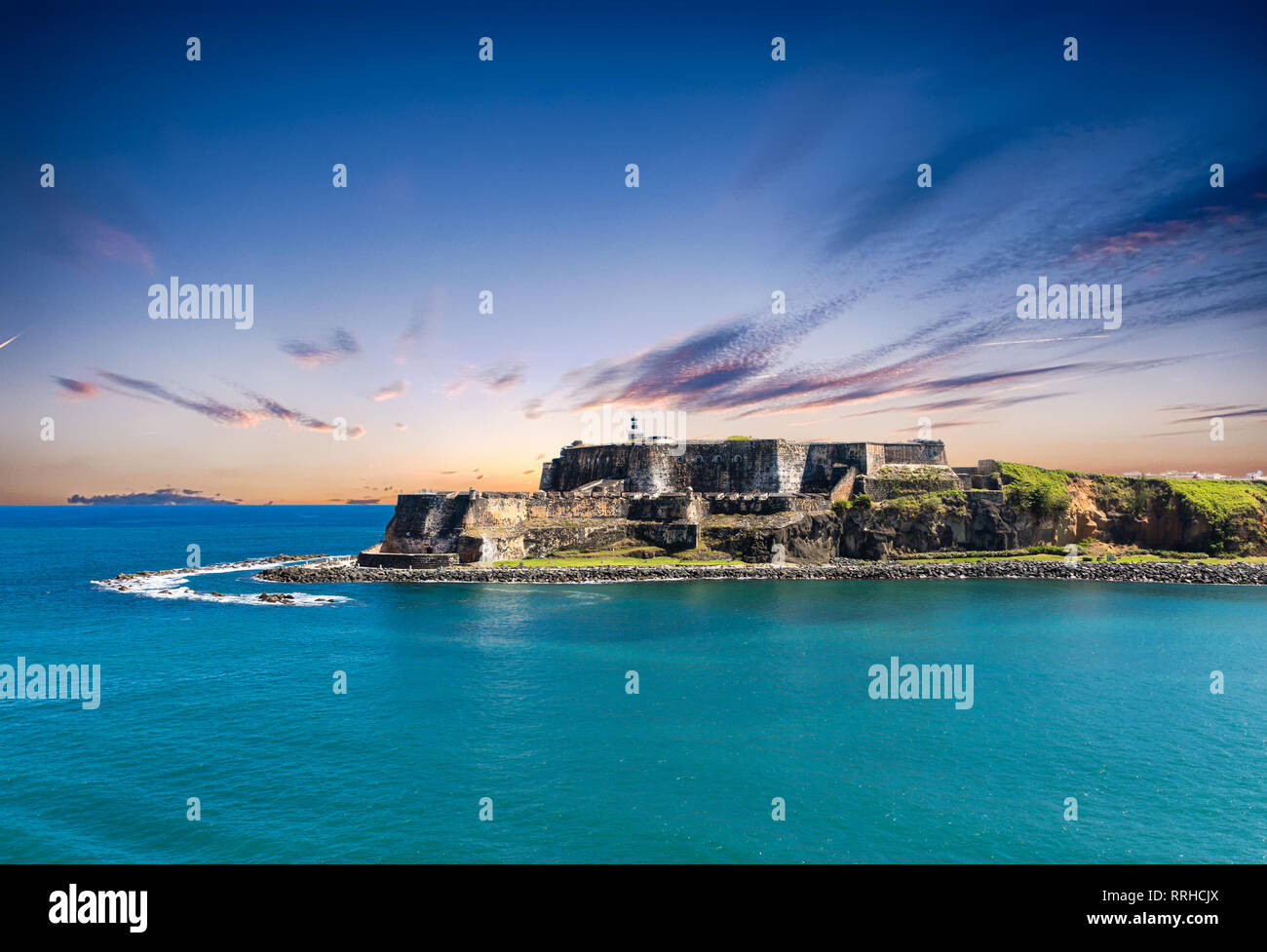 Il vecchio forte di El Morro sulla costa di San Juan di Porto Rico Foto Stock