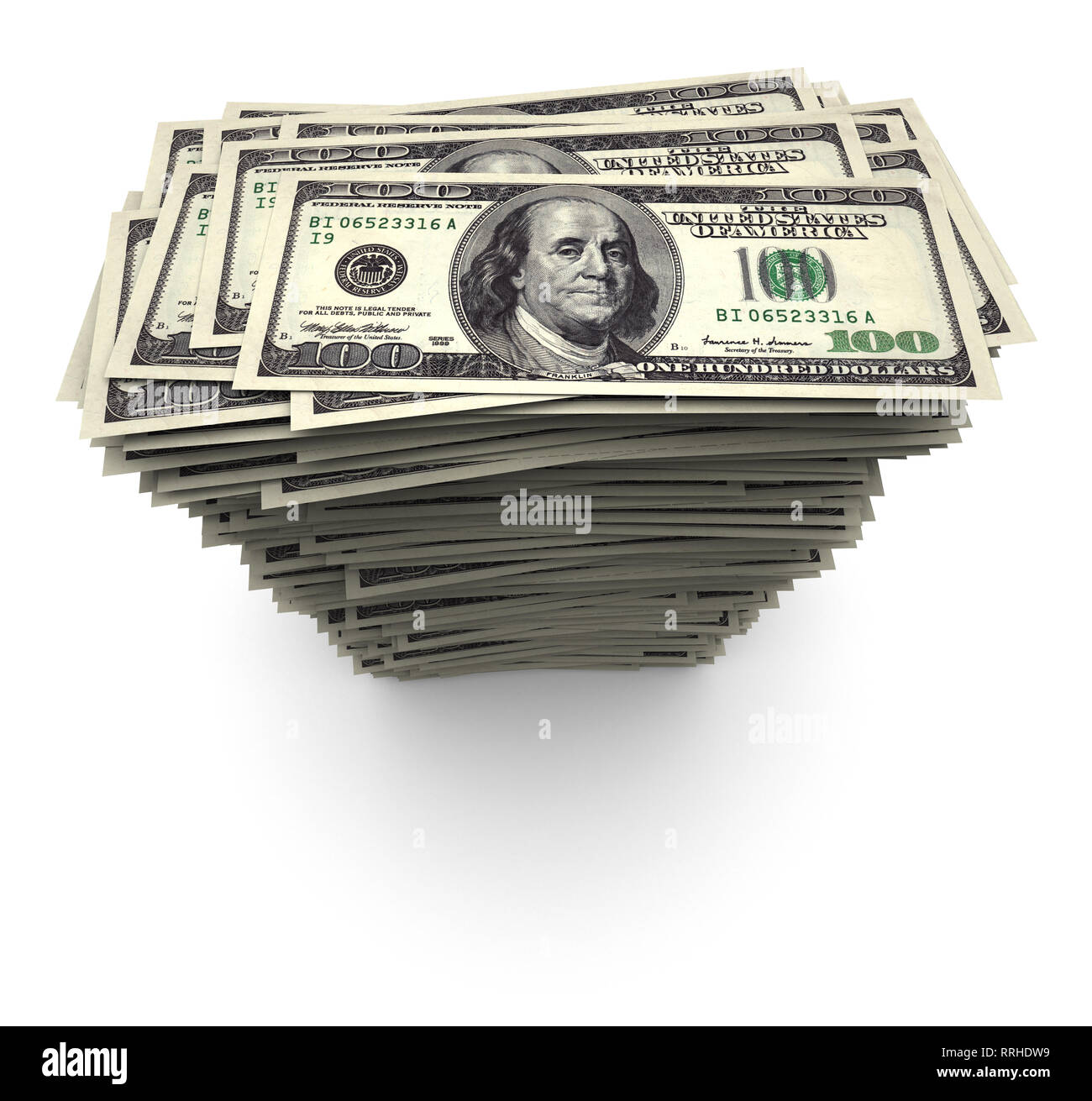 Super alta risoluzione 3D render di mille 100 dollari US Dollar Bills. Foto Stock