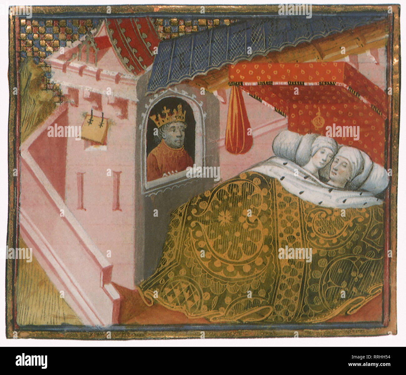 Lancelot ingannato nel dormire con la figlia di Norgalles 1350. Foto Stock