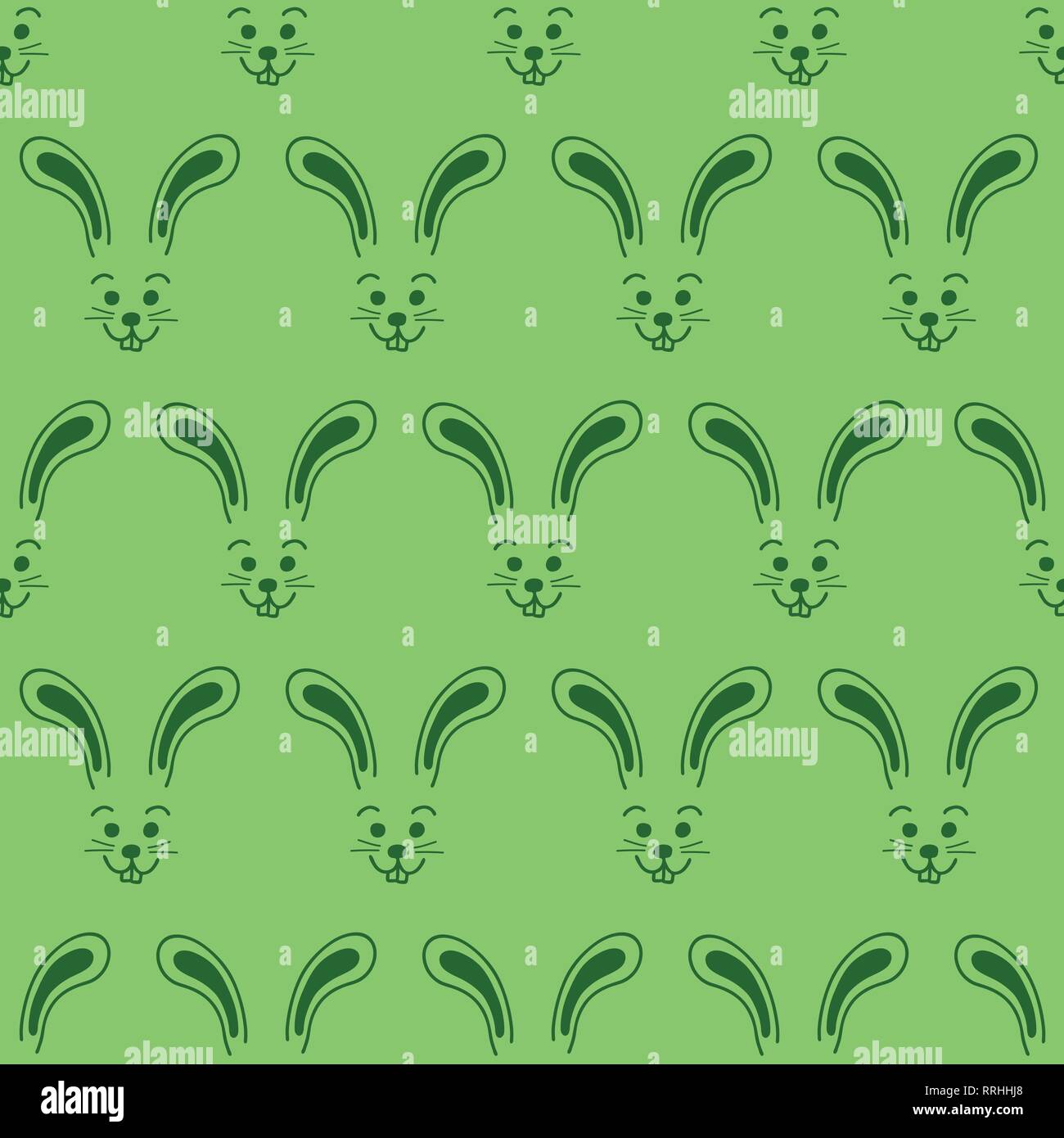 Carino bunny facce seamless sfondo vettoriale. Semplice configurazione coniglietti verde. Illustrazione di coniglio. Utilizzare per la Pasqua, schede primavera, estate, kids tessuto, imballaggio, decorazioni per bambini, carta digitale Illustrazione Vettoriale