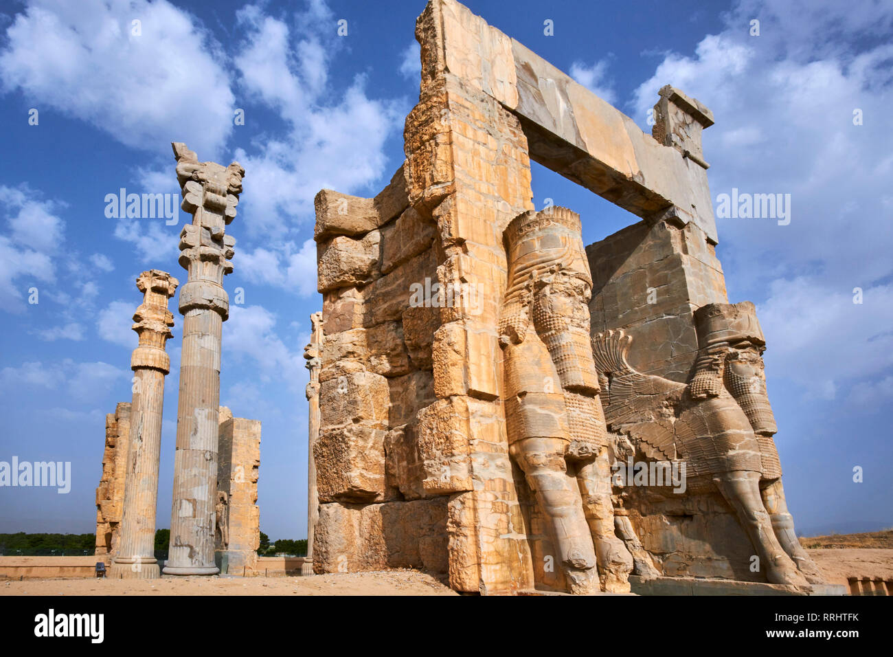 Achemenide sito archeologico, Propylon, Porta di tutte le nazioni, Persepolis, Sito Patrimonio Mondiale dell'UNESCO, far Provincia, Iran, Medio Oriente Foto Stock