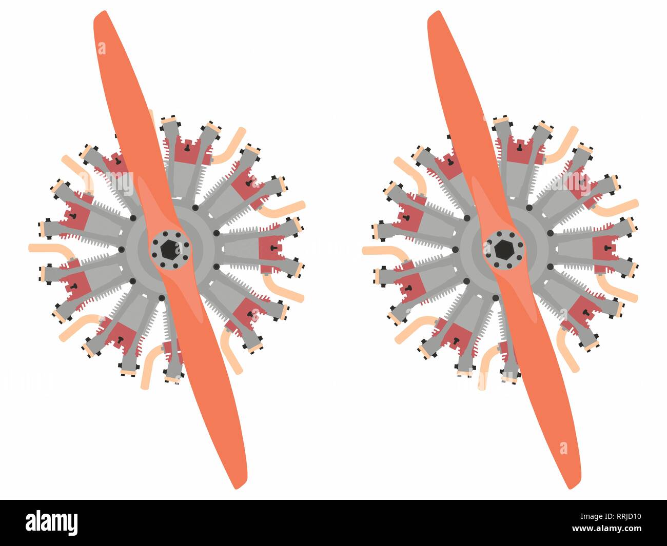 9 cilindro motore radiale colorato Illustrazione Vettoriale