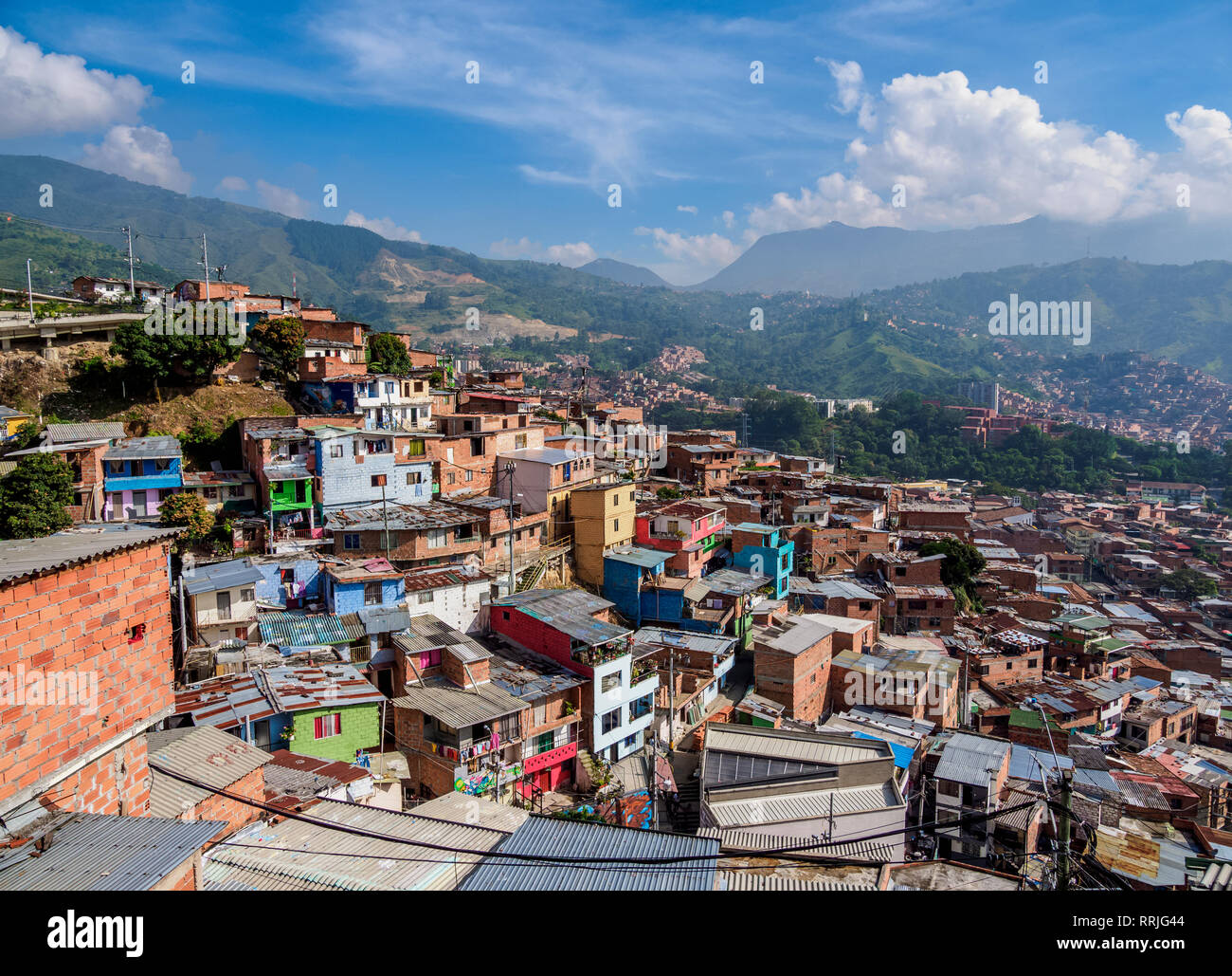 Comuna 13, vista in elevazione, Medellin, dipartimento di Antioquia, Colombia, Sud America Foto Stock