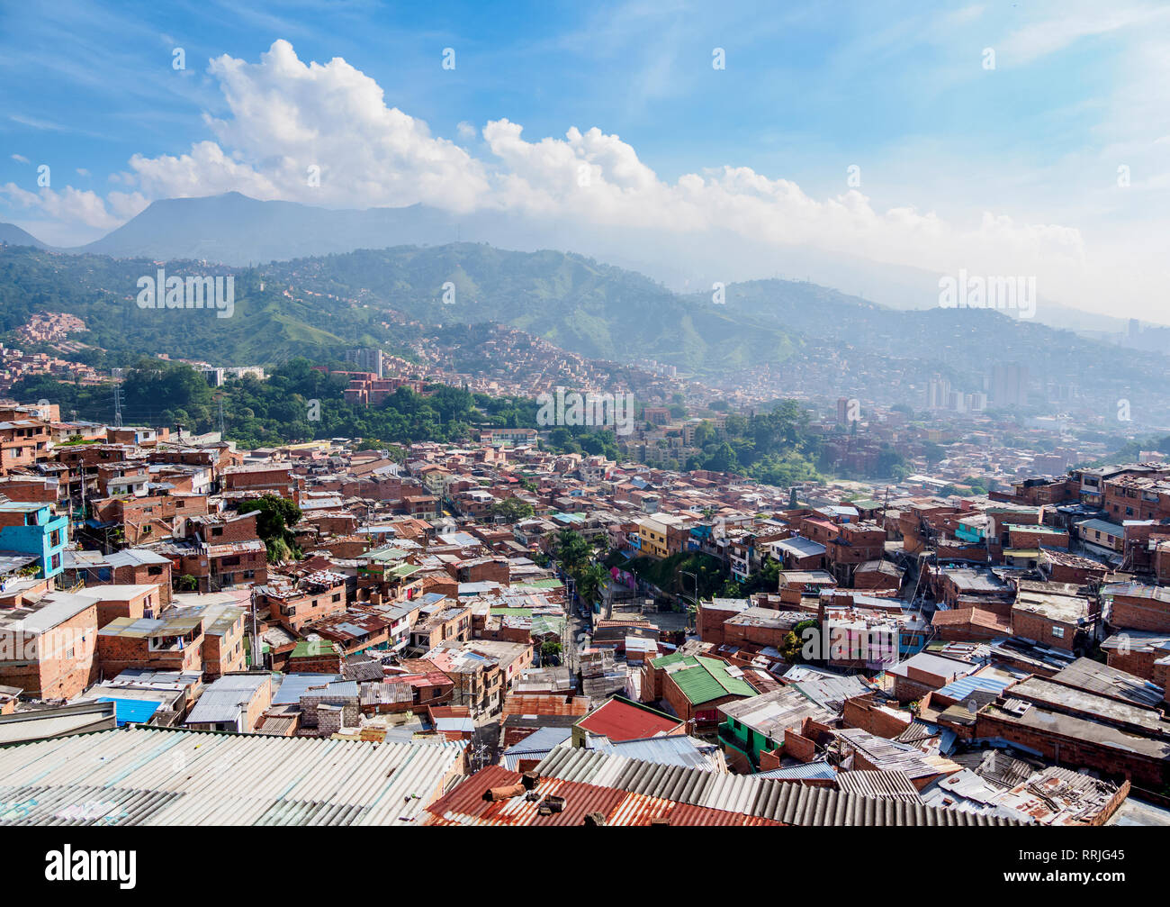 Comuna 13, vista in elevazione, Medellin, dipartimento di Antioquia, Colombia, Sud America Foto Stock