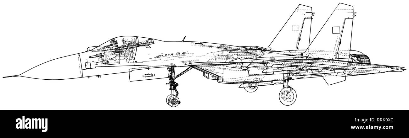 Jet fighter illustrazione vettoriale. Aerei militari. Carrier-based del velivolo. Moderno fighter supersonici. Creato illustrazione del 3d Illustrazione Vettoriale