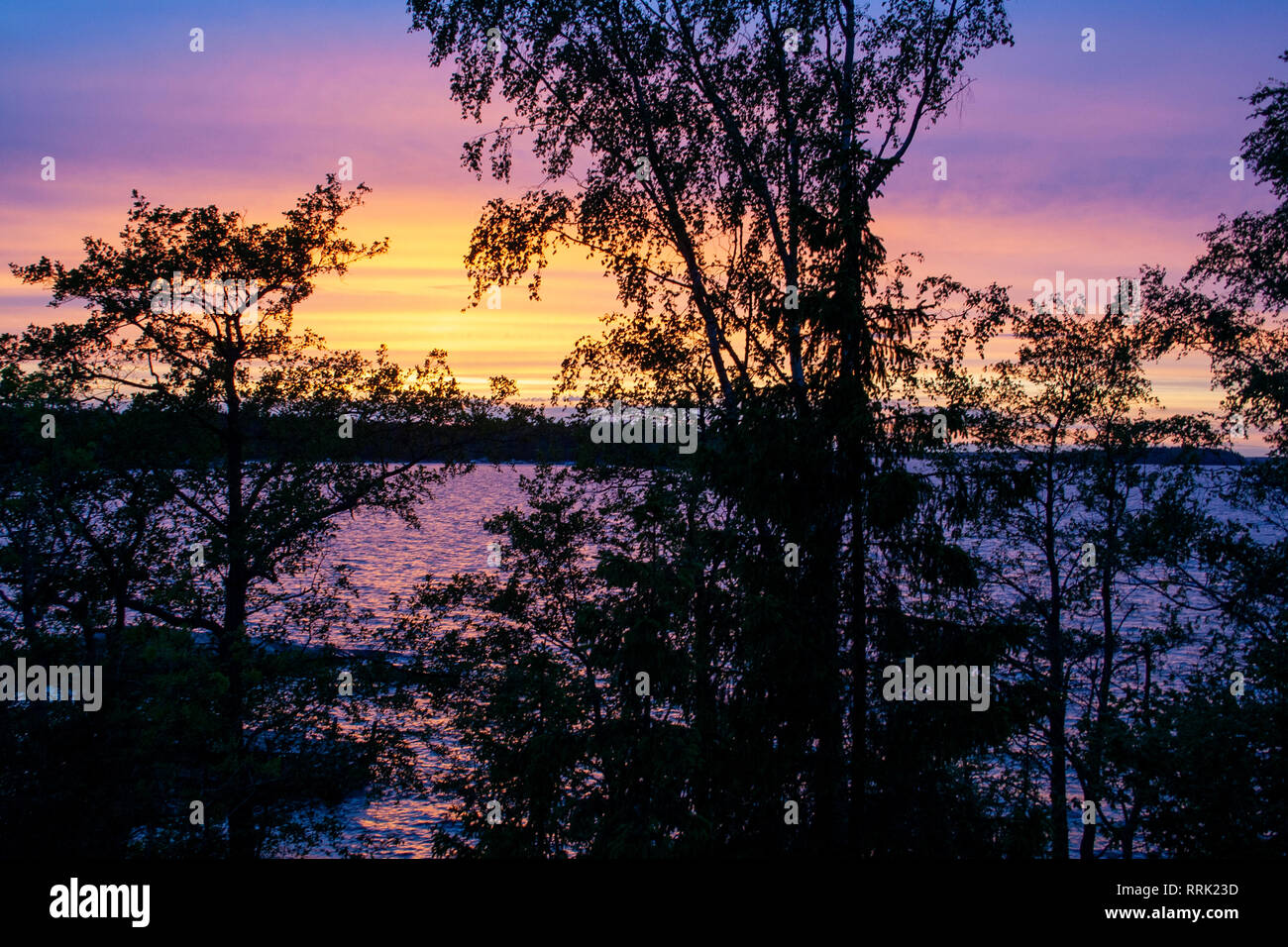 Bel tramonto nell arcipelago di Stoccolma, Svezia Foto Stock