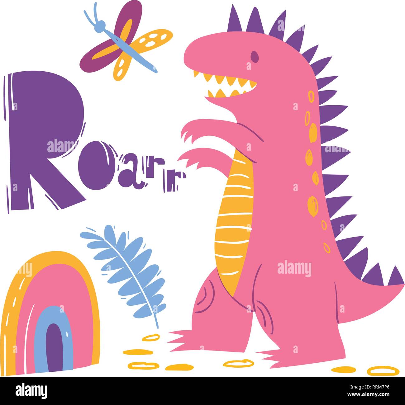 Cool dino poster con divertenti e dinosauri ruggito Illustrazione Vettoriale