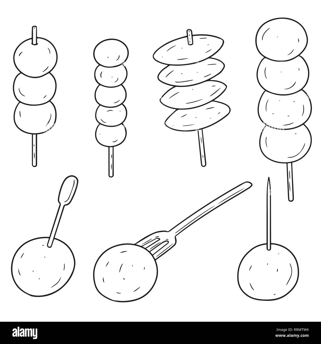 Set di vettore di polpetta, pesci palla, maiale sfera e sfera adibiti alla pesca di gamberetti Illustrazione Vettoriale
