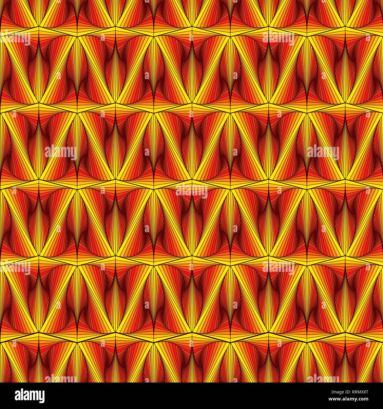 Abstract seamless pattern con pseudo 3D effetto visivo in giallo, tinte rosso e arancione, vettore fatte a mano Illustrazione Vettoriale