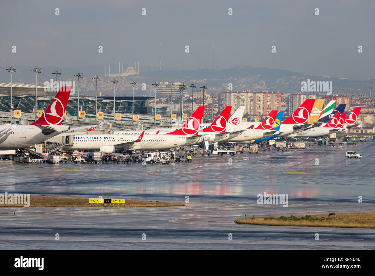 Istanbul/Turchia, 12 Febbraio 2019: Turco boeing 737 a Istanbul nuovo aeroporto (ISL/LFTM) wicwill essere presto aperta e sostituisce l'aeroporto Atatürk (IST/LBTA). Foto Stock