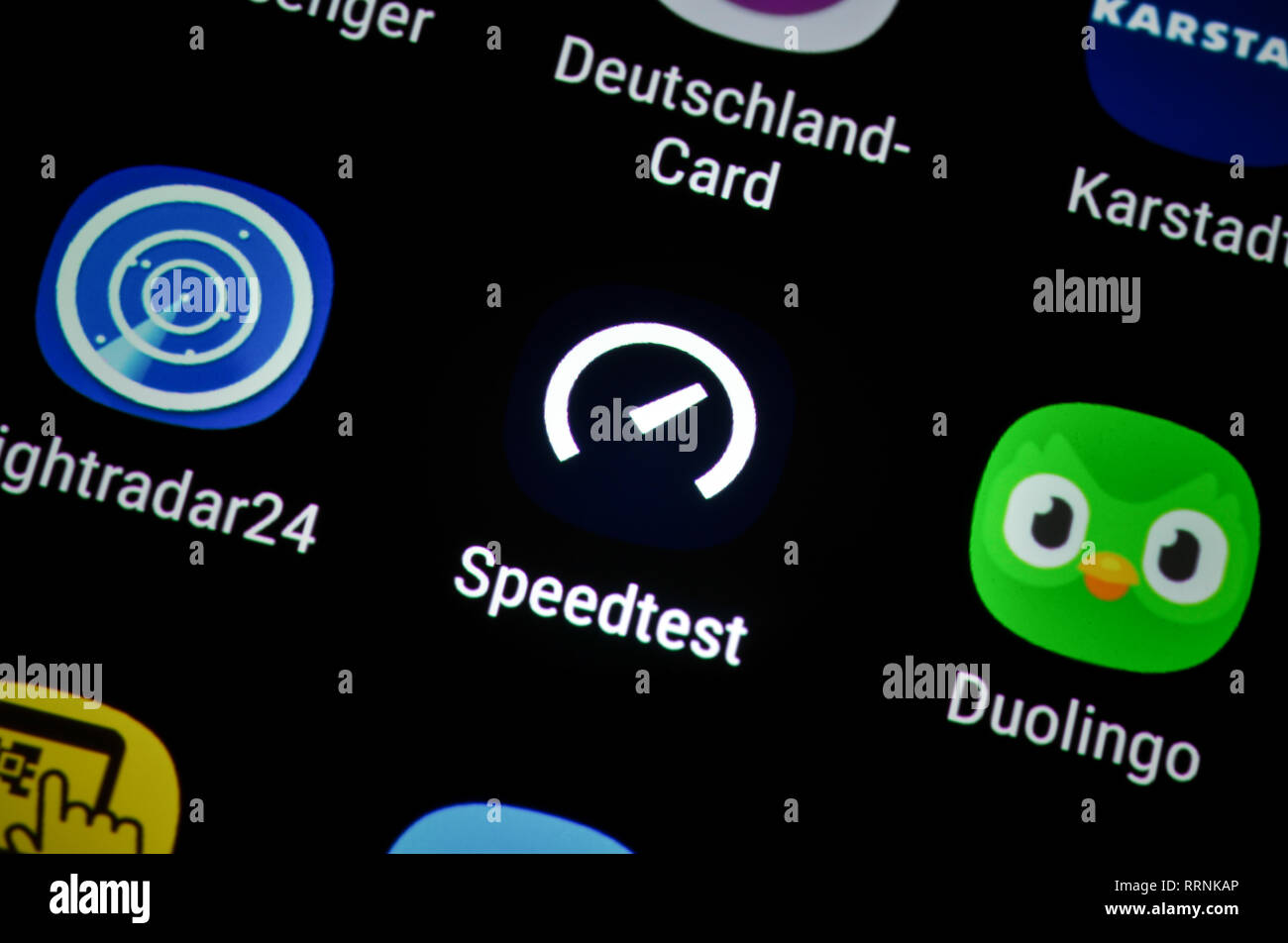 Smartphone, display, ext., test di velocità, Display, App, Speedtest Foto Stock