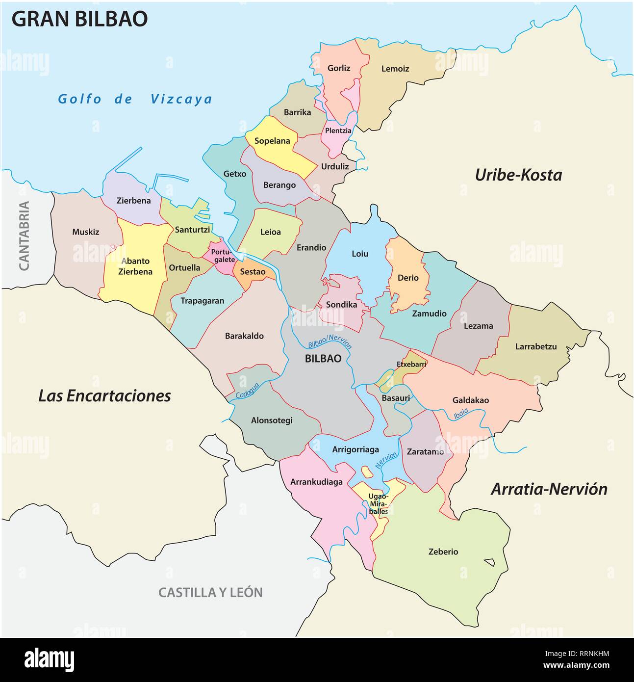 Bilbao metropolitan area politica e amministrativa di mappa vettoriale Illustrazione Vettoriale