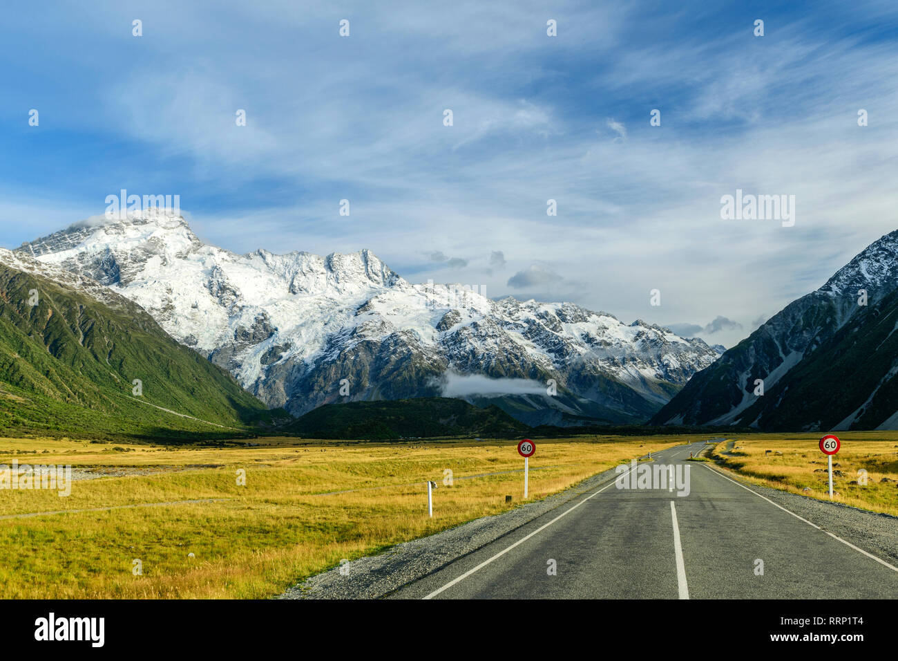 Oceania Nuova Zelanda Aotearoa, Isola del Sud, il Parco nazionale di Mount Cook, autostrada a Mount Cook, Foto Stock