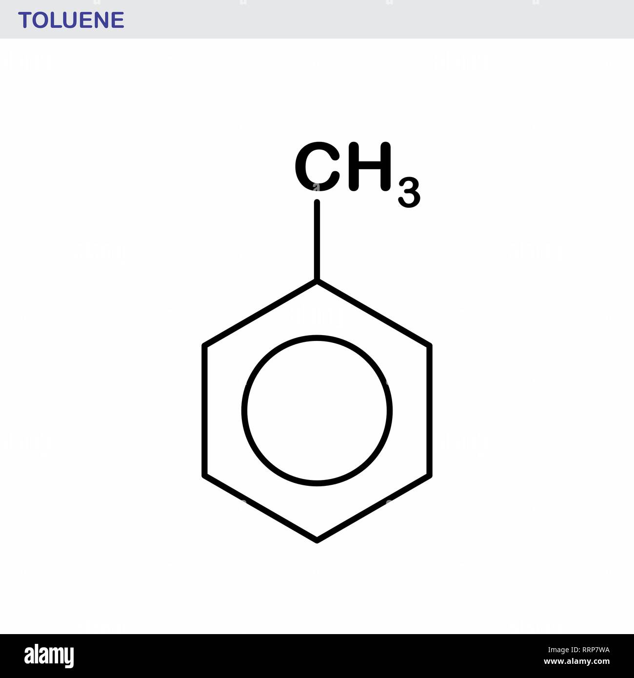 La formula strutturale illustrazione di una molecola di toluene. Contorni neri su sfondo bianco. Illustrazione Vettoriale