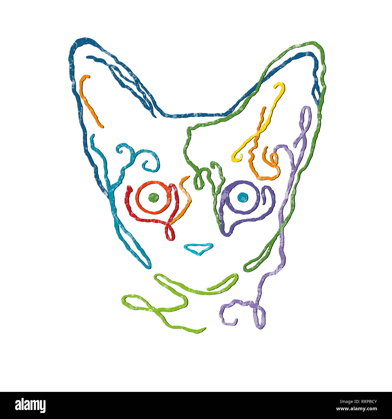 Il disegno vettoriale illustrazione/ linea semplice disegno/ colori luminosi/cute cat/ texture bianche Foto Stock
