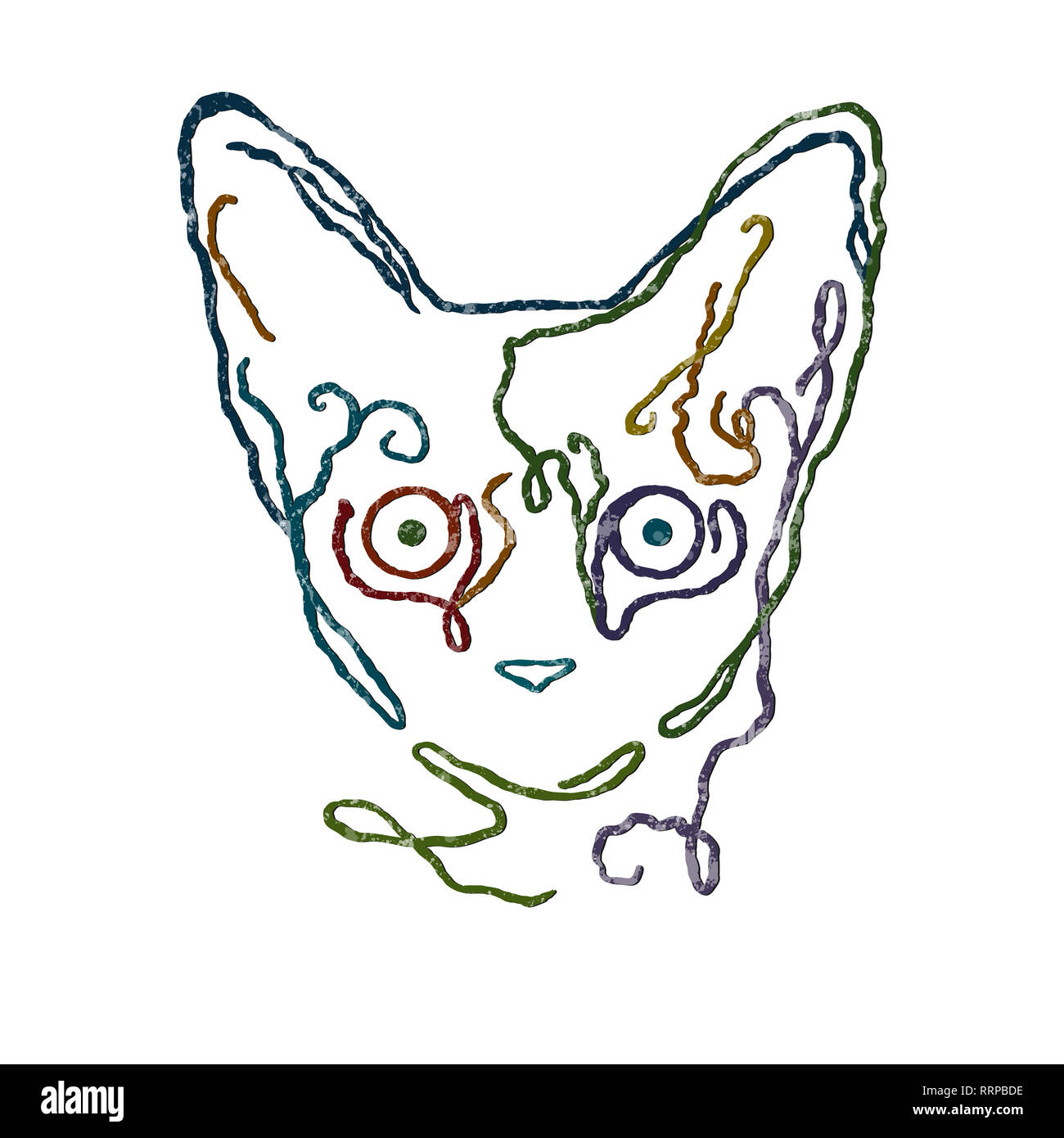 Il disegno vettoriale illustrazione/ linea semplice disegno/ colori luminosi/cute cat/ texture bianche Foto Stock