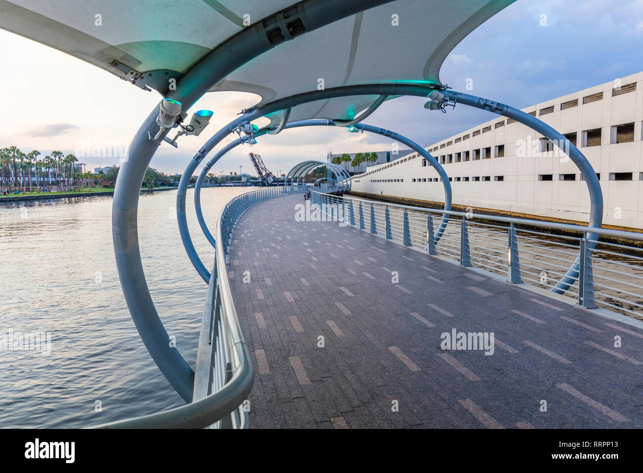 Tampa Riverwalk un sentiero pedonale lungo il fiume Hillsborough in downtown Tampa, Florida. Foto Stock