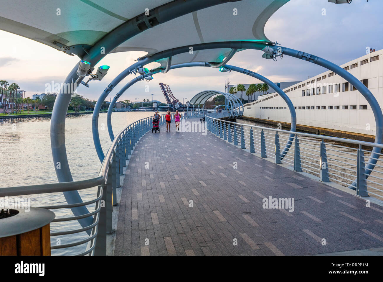 Tampa Riverwalk un sentiero pedonale lungo il fiume Hillsborough in downtown Tampa, Florida. Foto Stock