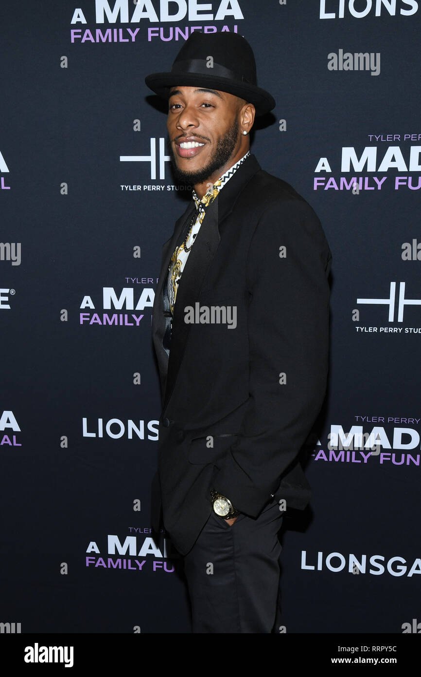 New York, Stati Uniti d'America. Il 25 febbraio, 2019. Courtney Burrell assiste il NY speciale proiezione per Tyler Perry's "Madea funerale di famiglia' al teatro SVA il 25 febbraio 2019 nella città di New York. Credito: Erik Pendzich/Alamy Live News Foto Stock