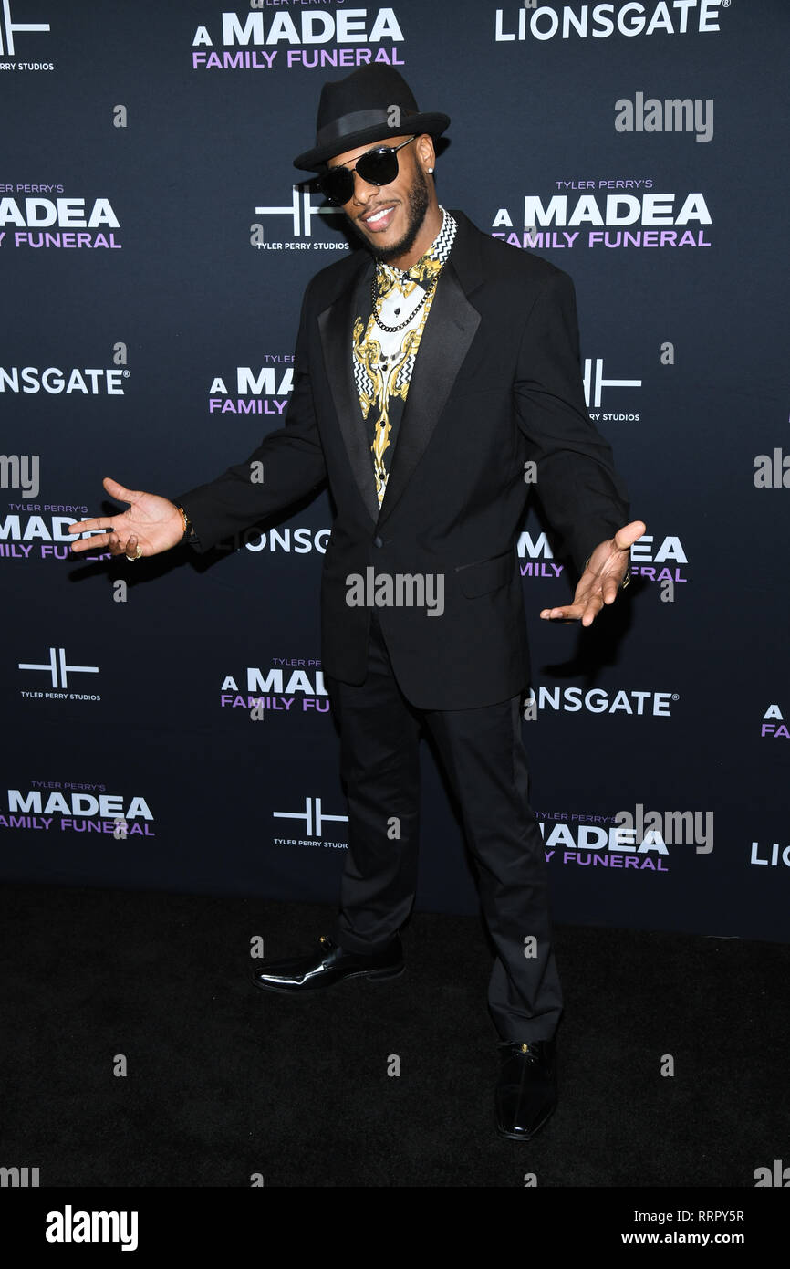 New York, Stati Uniti d'America. Il 25 febbraio, 2019. Courtney Burrell assiste il NY speciale proiezione per Tyler Perry's "Madea funerale di famiglia' al teatro SVA il 25 febbraio 2019 nella città di New York. Credito: Erik Pendzich/Alamy Live News Foto Stock