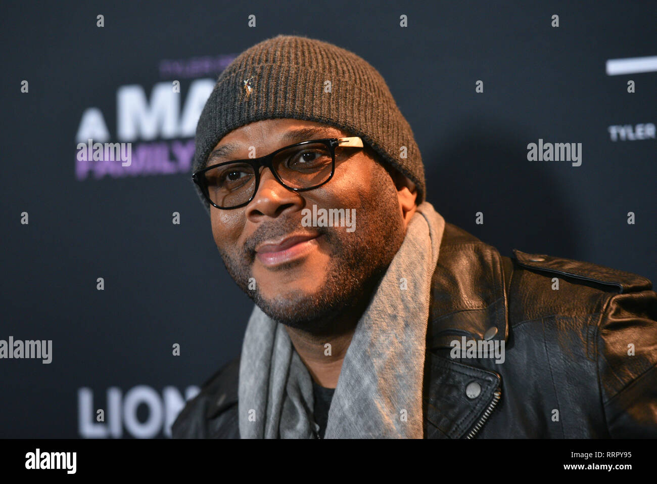 New York, Stati Uniti d'America. Il 25 febbraio, 2019. Tyler Perry assiste il NY speciale proiezione per Tyler Perry's "Madea funerale di famiglia' al teatro SVA il 25 febbraio 2019 nella città di New York. Credito: Erik Pendzich/Alamy Live News Foto Stock