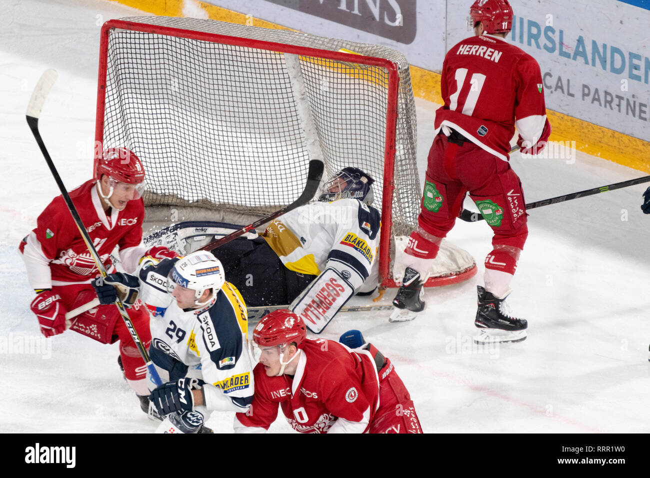 Losanna, Svizzera. 26 febbraio, 2019. LNA svizzera di hockey su ghiaccio HC LOSANNA VS HC AMBRI-PIOTTA - Lausanne Hc Vs HC Ambrì-Piotta a Vaudoise Arena, Losanna (quarantasettesima Giornata della stagione), 26-02-2019. Credito: Eric Dubost/Alamy Live News Foto Stock