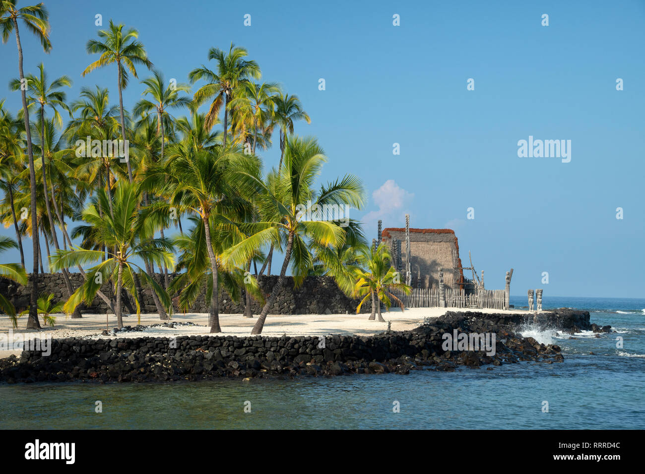 South Pacific Island, STATI UNITI D'AMERICA, Hawaii, grande isola, Hawaiian,Pu'uhonua o Honaunau National Historical Park, città di rifugio Foto Stock