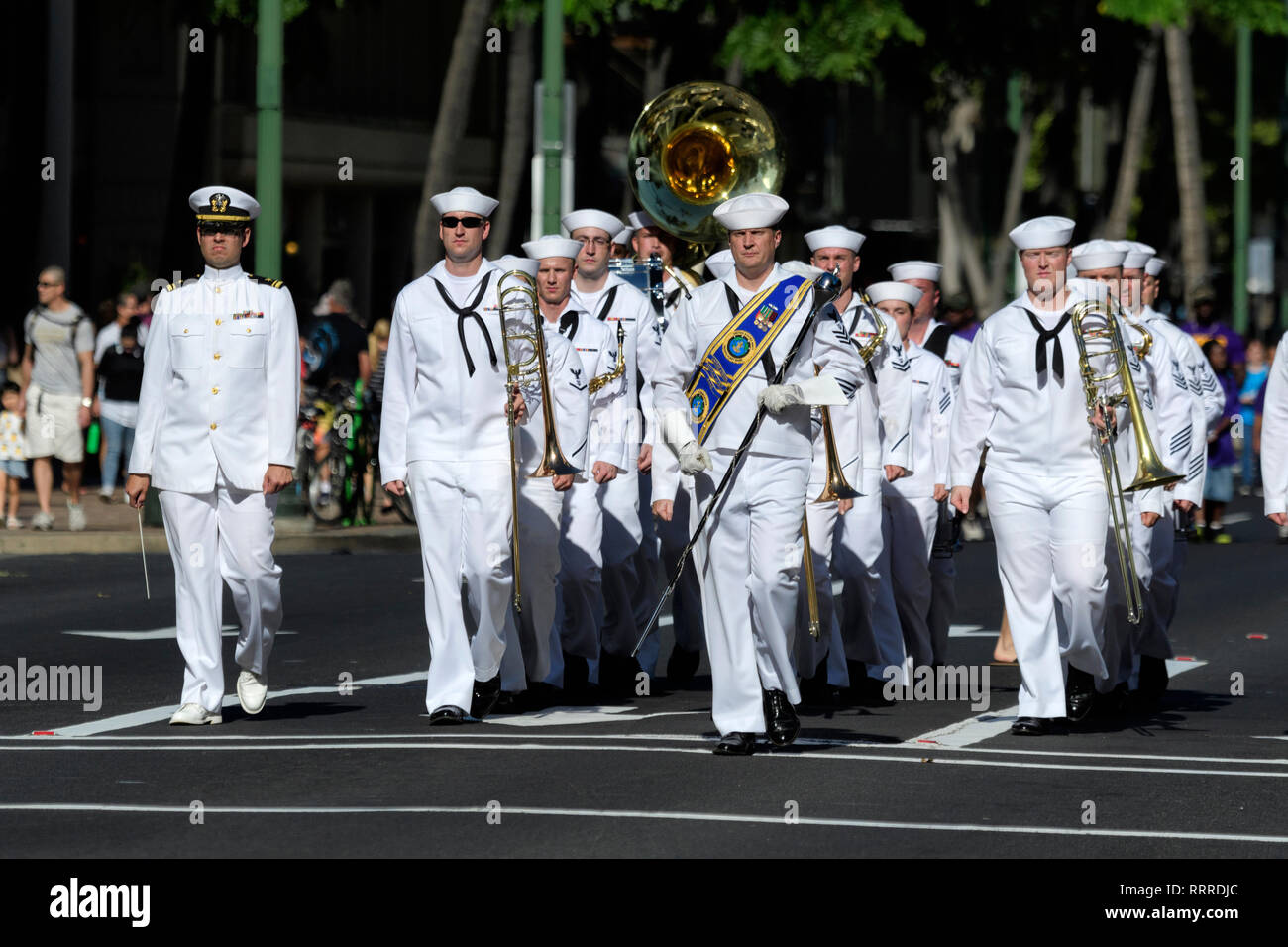 South Pacific Island, STATI UNITI D'AMERICA, Hawaii, Hawaiian, Oahu, Honolulu, Waikiki, Martin Luther King parata del giorno Foto Stock