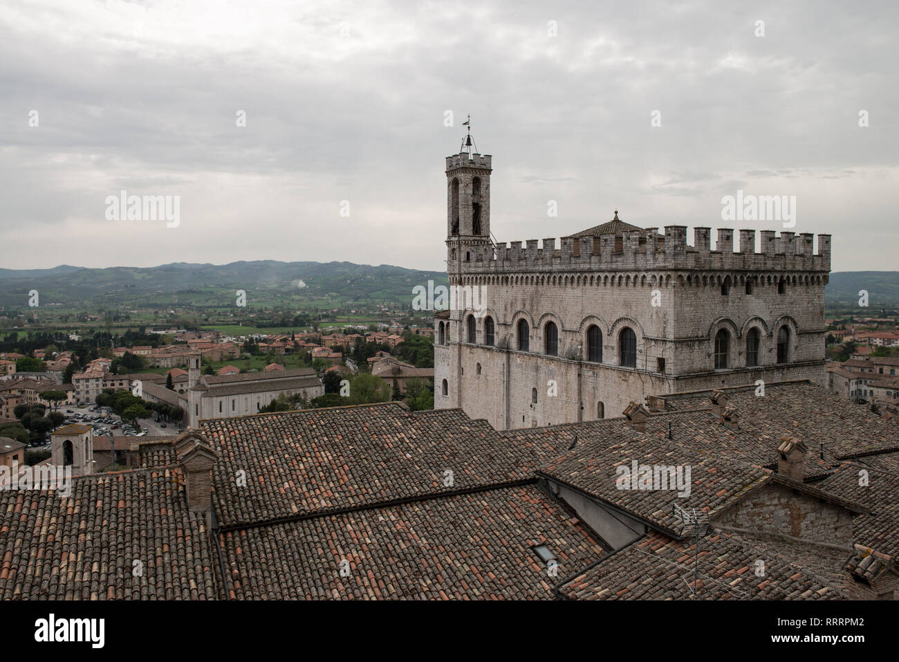 Palazzo dei Consoli, un medievale antico edificio a Gubbio in Umbria, Italia centrale Foto Stock