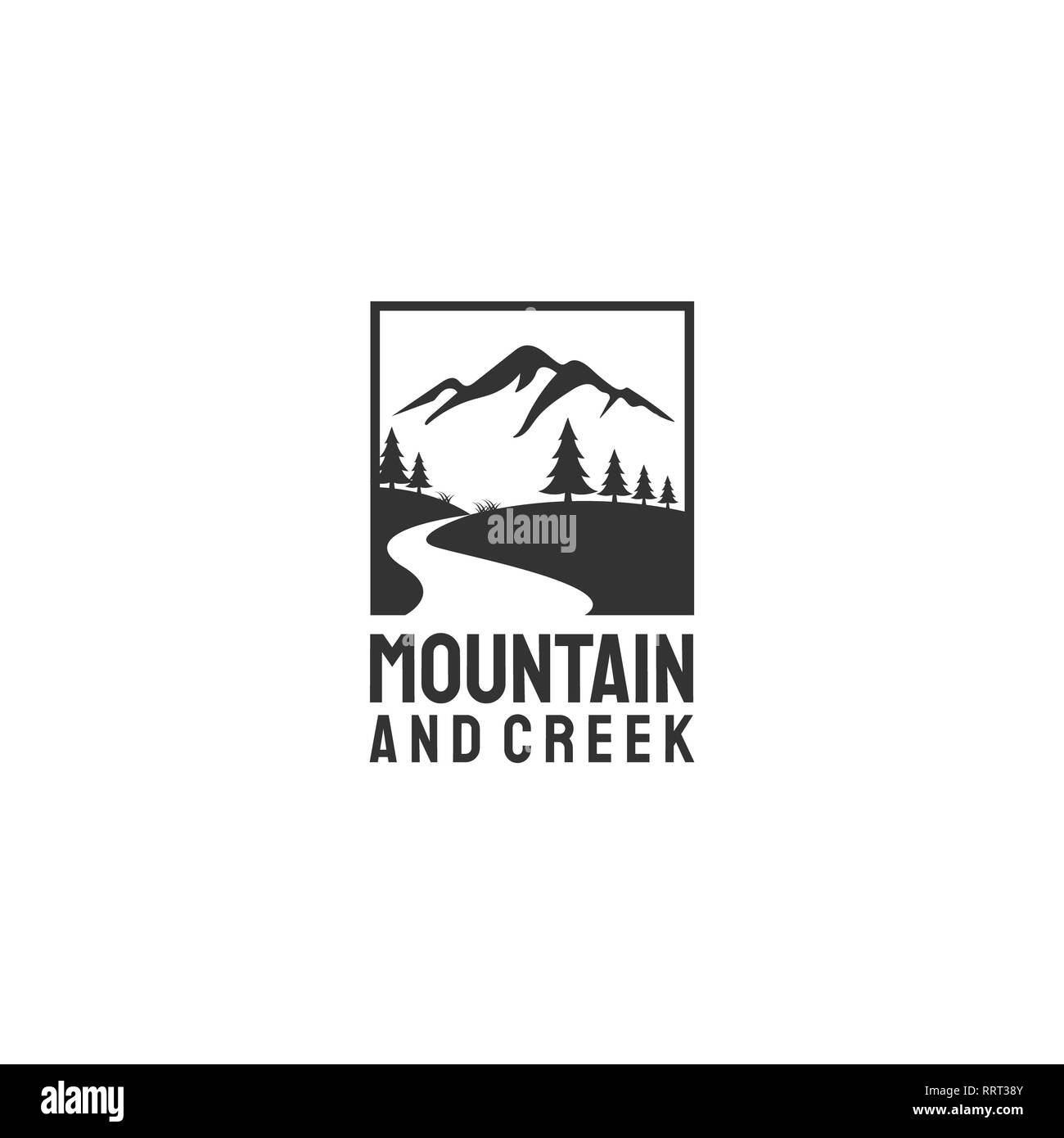 Montagna Nera la natura con il Cerchio del Fiume Vintage Logo azienda timbro Foto Stock