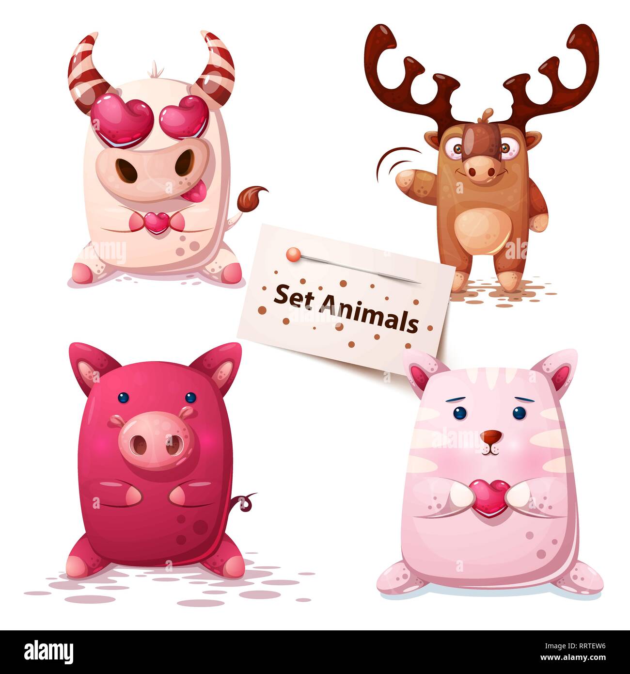 Vacca, cervi, maiale, cat : impostare gli animali. Illustrazione Vettoriale