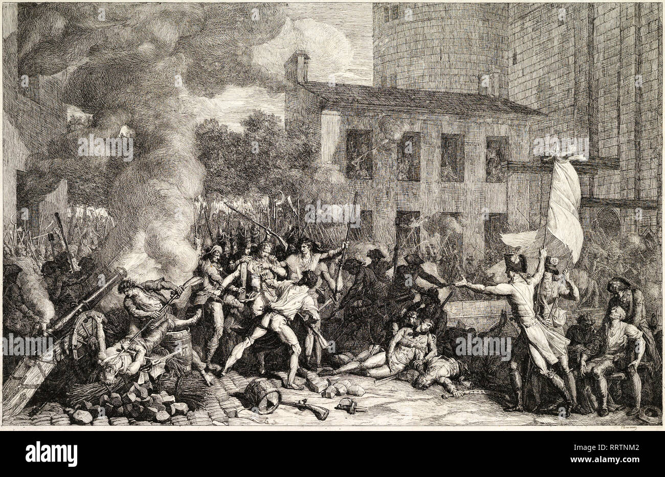 Charles Thevenin, The Storming of the Bastille il 14 luglio 1789, incisione circa 1793, stampa della rivoluzione francese Foto Stock