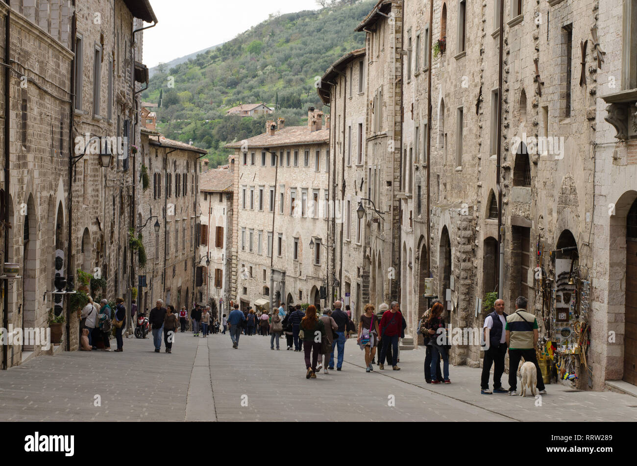 Medieval old street a Perugia, Umbria, Italia centrale Foto Stock