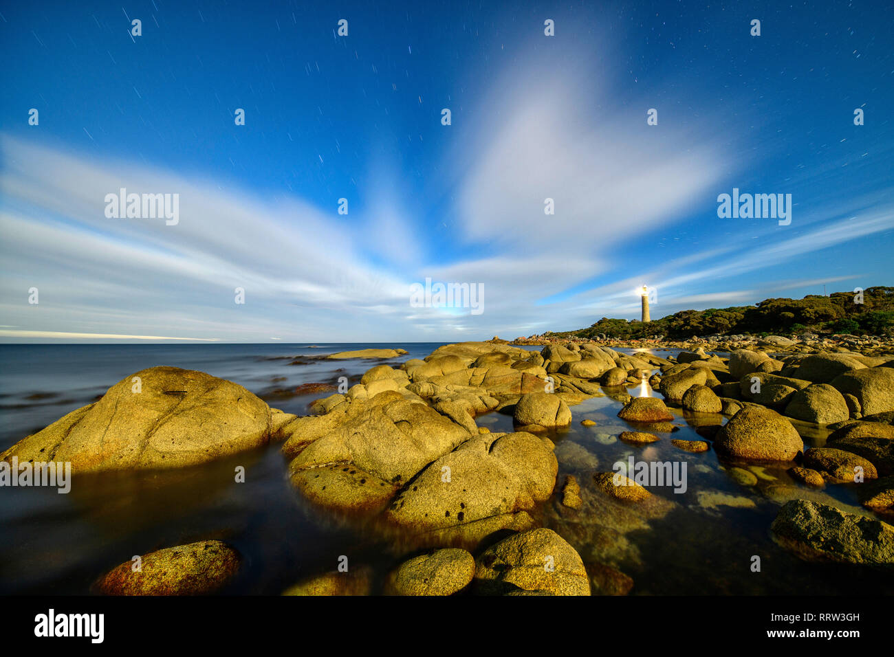 Australia e Tasmania, Punto di Eddystone , Monte William National Park, faro al chiaro di luna Foto Stock